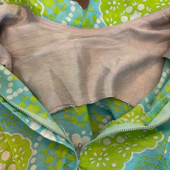 Vintage 60/70’s  Green Blue Drop Waist Dress Midi Mod Flower Power Girls Size - Picture 9 of 9